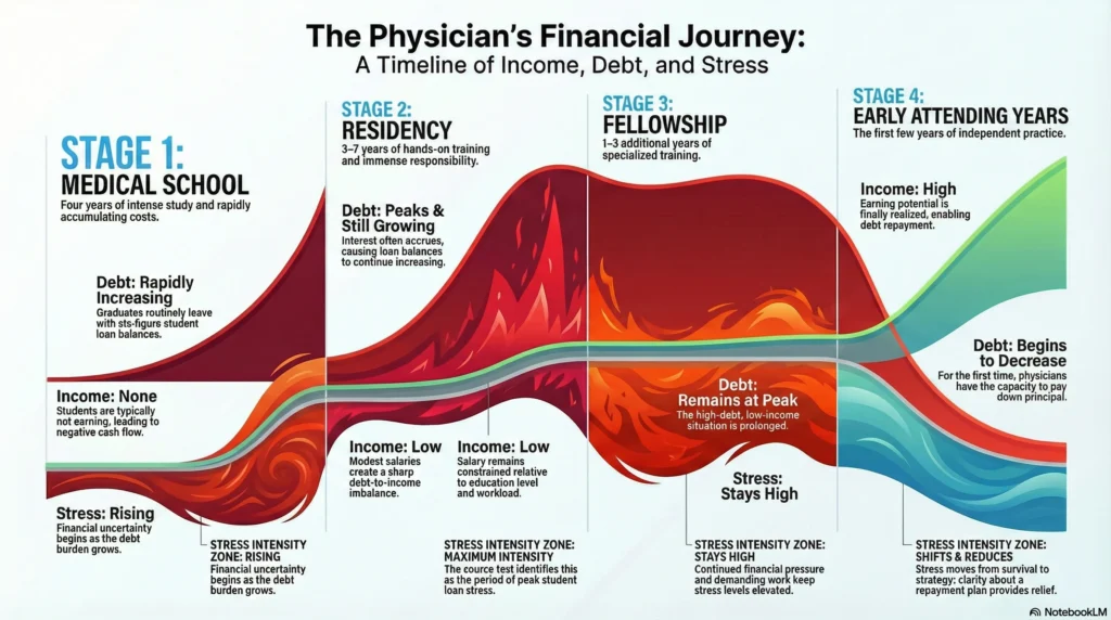 student loan stress timeline for doctors during medical school residency and early career