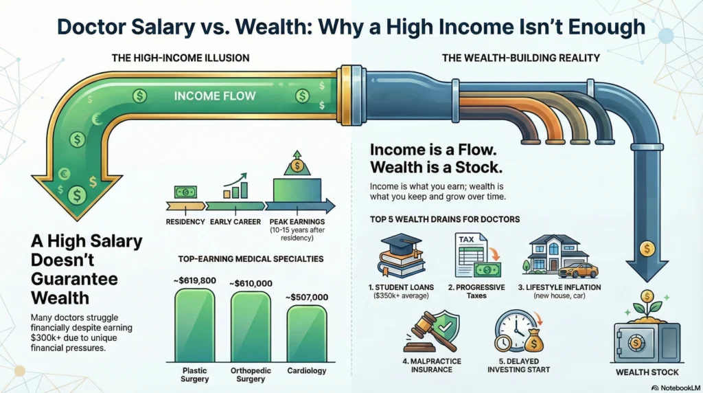 medical specialty salary vs financial freedom risk chart