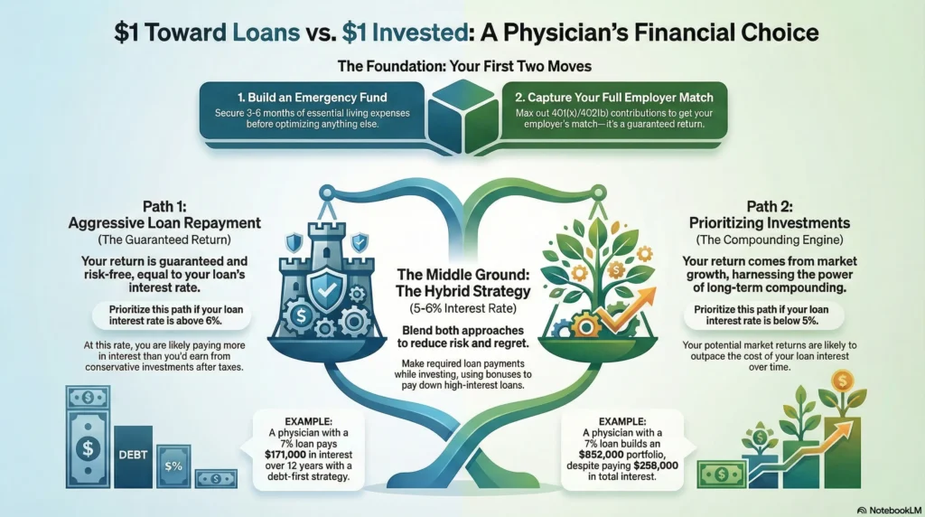 Comparison of student loan repayment versus investing outcomes for physicians over 20 years