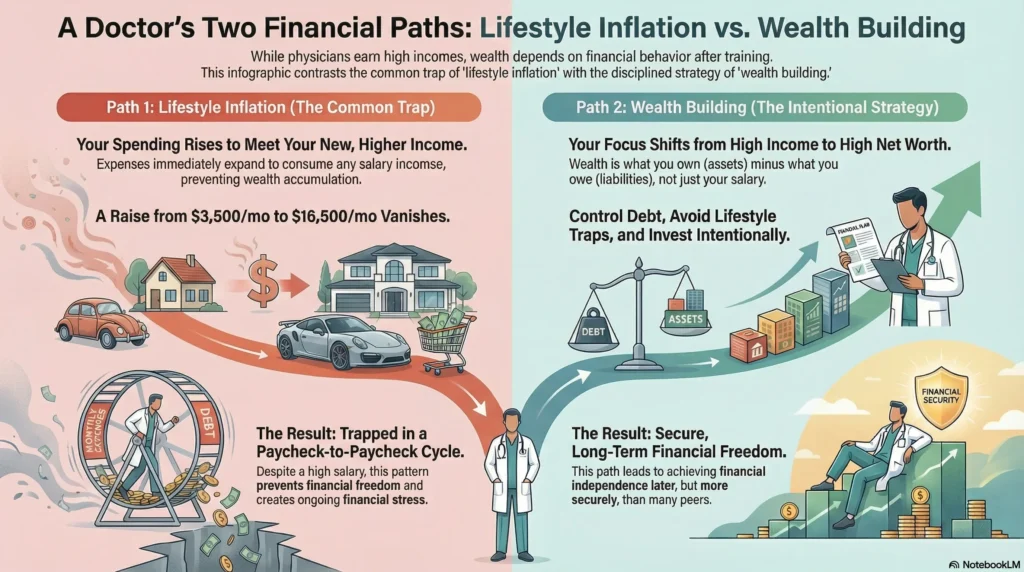 Lifestyle inflation examples showing how high-earning doctors stay financially stuck